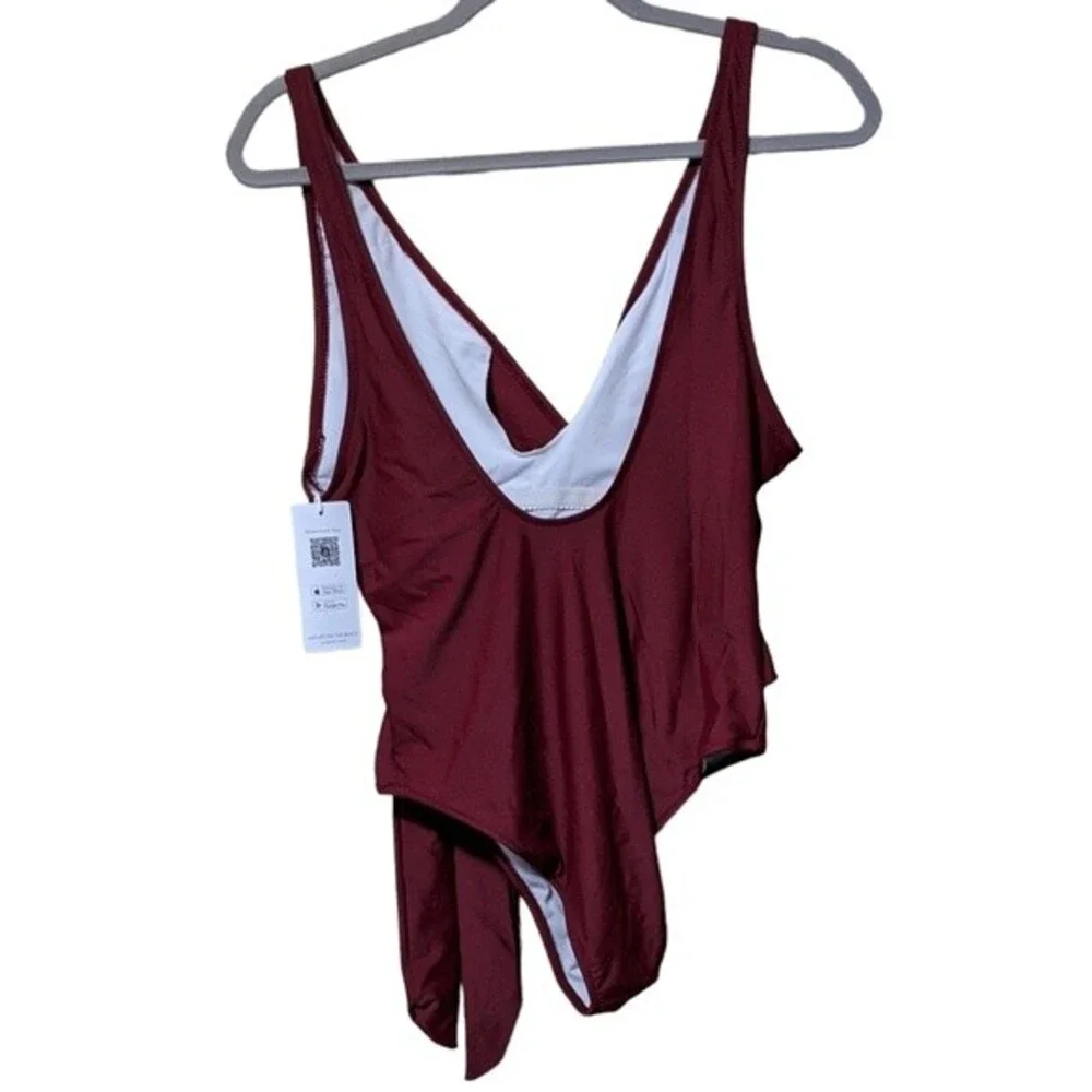 Cupshe one piece figure flattering side tie wrap swim suit burgundy 8 - Picture 2 of 9
